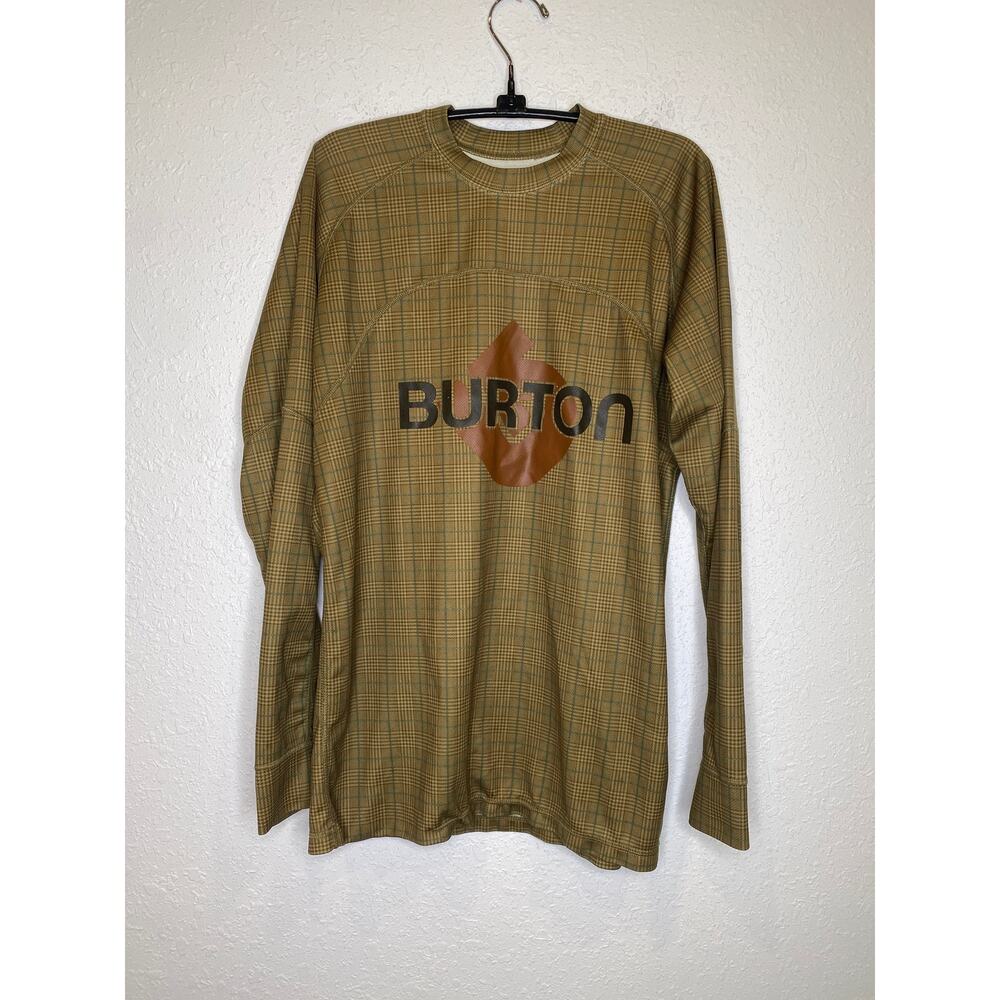 Burton Green Long Sleeve Stretchy Base Layer  Plaid Green Pullover Shirt Sz S